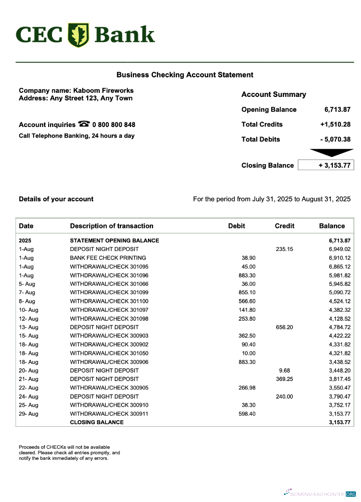 Download Romania CEC business firm statement Word and PDF format Photoshop template